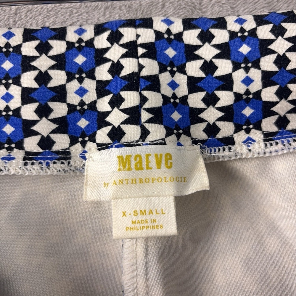 Anthropologie Maeve Flare Disco Pants Womens Size XS White Blue Geometric‎ - Picture 6 of 8